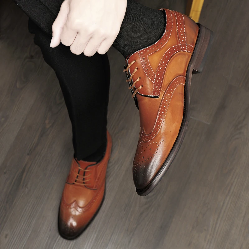 Men Formal Shoes genuine Leather Business Casual Shoes Men Dress Office Luxury Shoes lace up Breathable Oxfords Zapatos Hombre