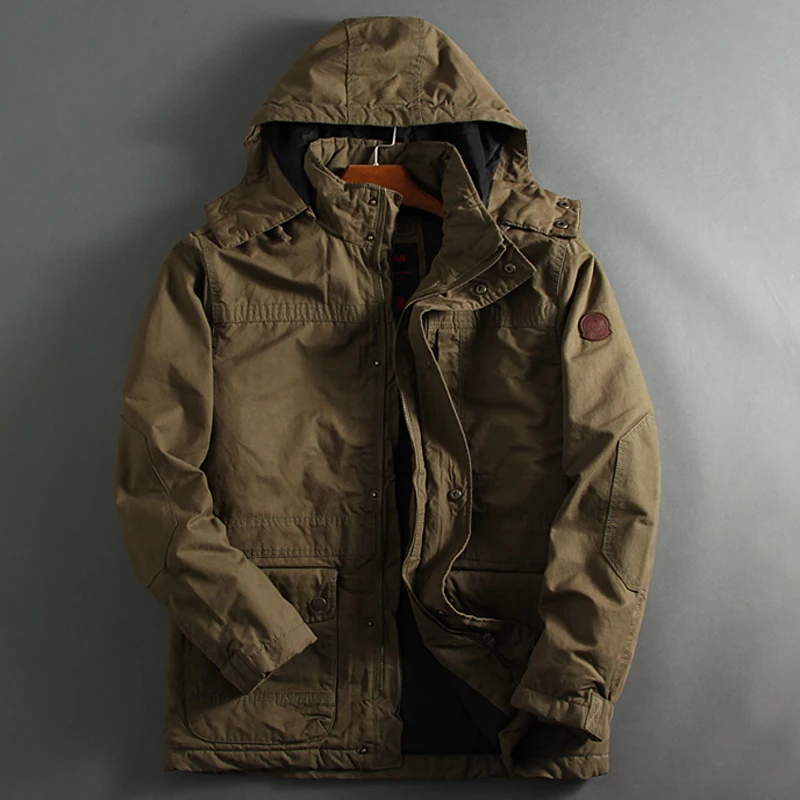 Осенне зимняя парка с капюшоном в стиле милитари толстые теплые мужские куртки и