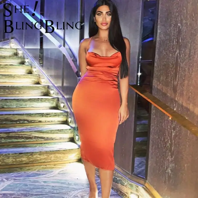 Женское ФЛУОРЕСЦЕНТНОЕ платье карандаш на бретельках с открытой спиной без