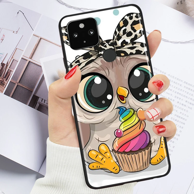

Lovely Animal Owl Shockproof Cover for Google Pixel 5 4 4A XL 5G Black Phone Case Shell Soft Fundas Coque Capa