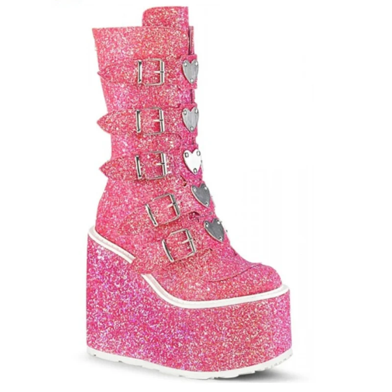 

AliExpress women's boots plus size Martin boots women 2021 autumn and winter new thick-soled super high-heeled mid-tube boots