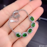 fine jewelry 925 sterling silver inset with natural gemstones womens luxury elegant oval diopside hand bracelet support detecti