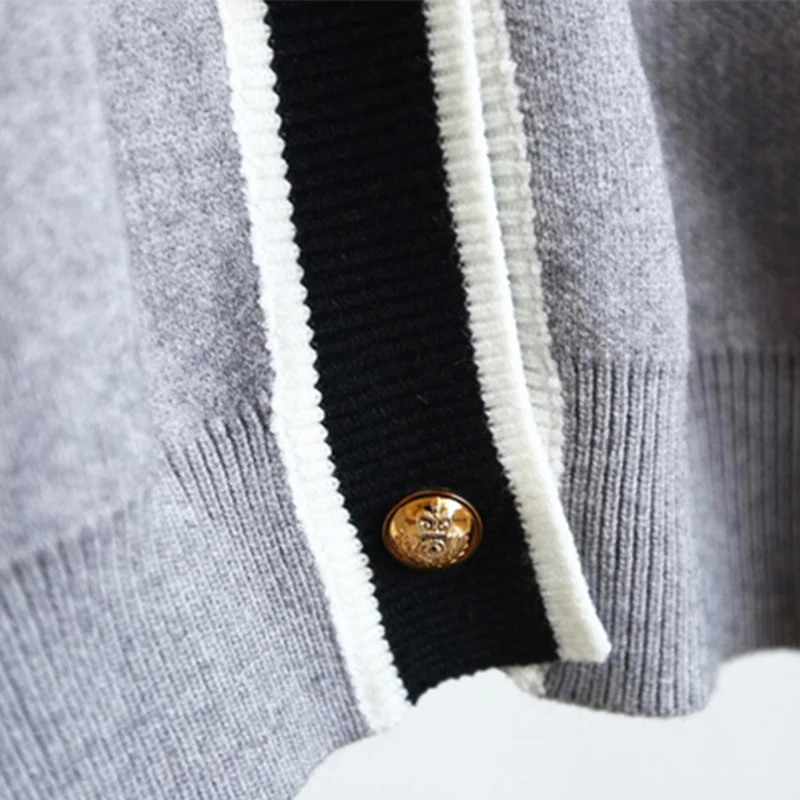

Contrast stitching knitted sweater cardigan woman D866