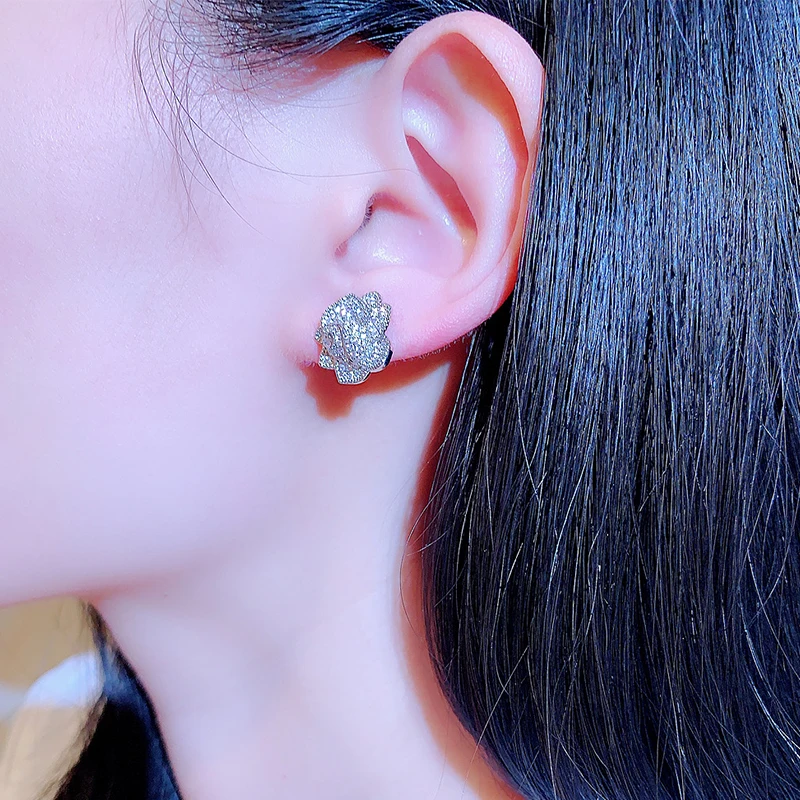 

100% 925 Sterling Silver Cute Exquisite Rose Flower Ears For Women Girls Authentic 925 Sterling Silver Fashion Stud Earrings