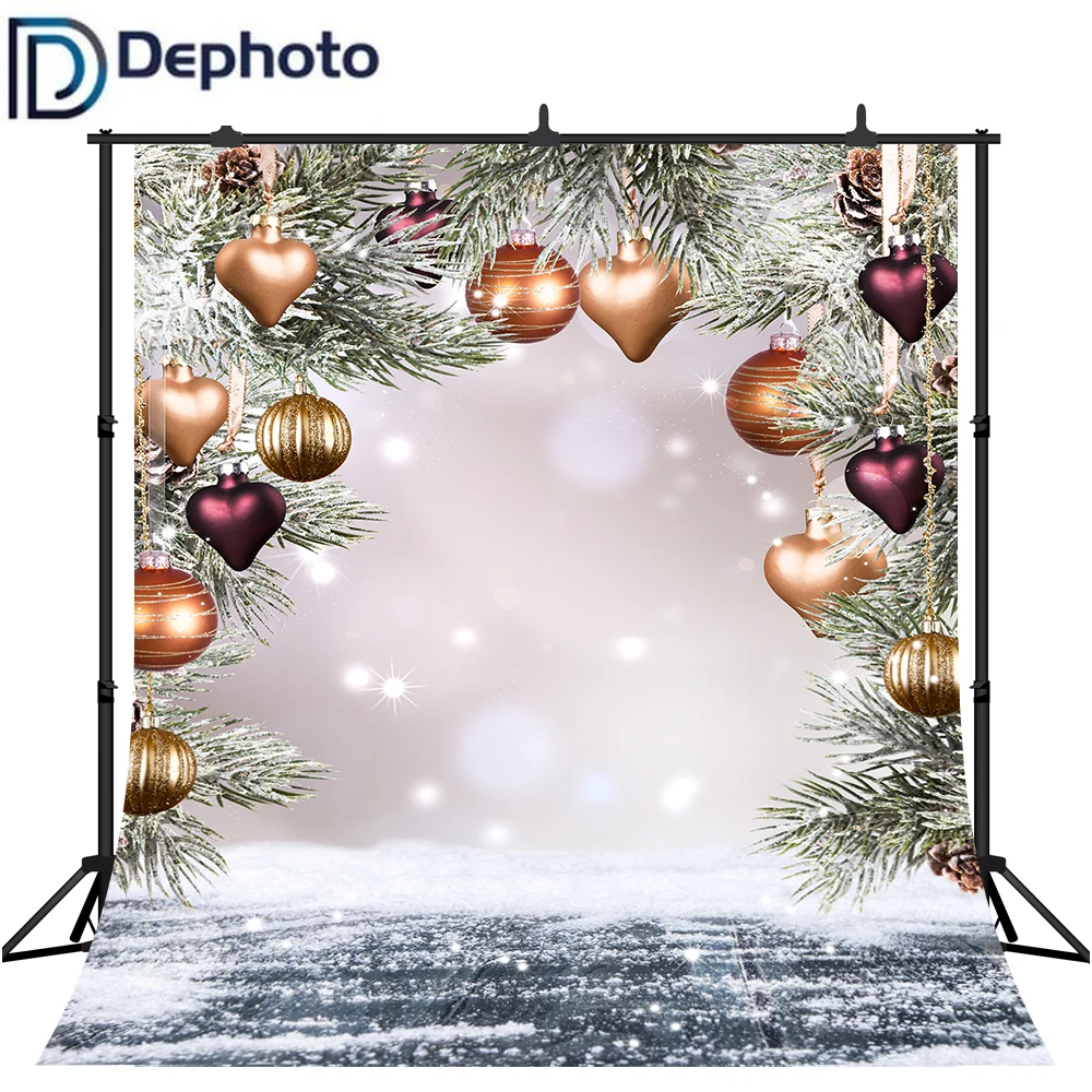 Виниловые фоны для фотосъемки с изображением рождественских шариков сосновой