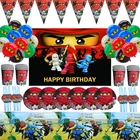 Мультяшная тема Ниндзяго, одноразовая посуда для мальчиков, бумажная тарелка, чашка, скатерть, торт, топперы, товары для вечерние Ринок, украшение на день рождения