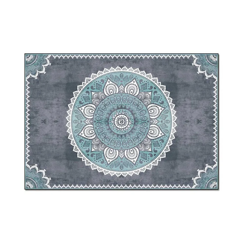 

Europe Vintage Mandala Carpet Gray Blue Simple Bedroom Bedside Carpet Nordic Ethnic Style Carpet Hallway Kitchen Rug Floor Mat