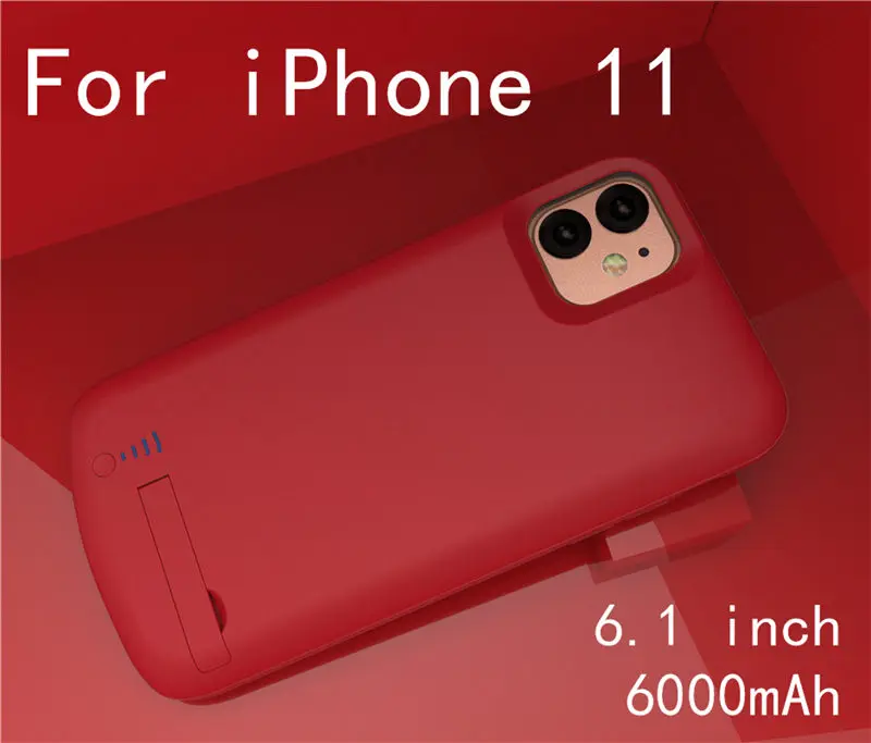 6000 мАч зарядное устройство чехол для iPhone 11 Pro Max резервного питания банк зарядки чехлы для iPhone 11 ударопрочный корпус питания крышка 2A - Цвет: i11-Red