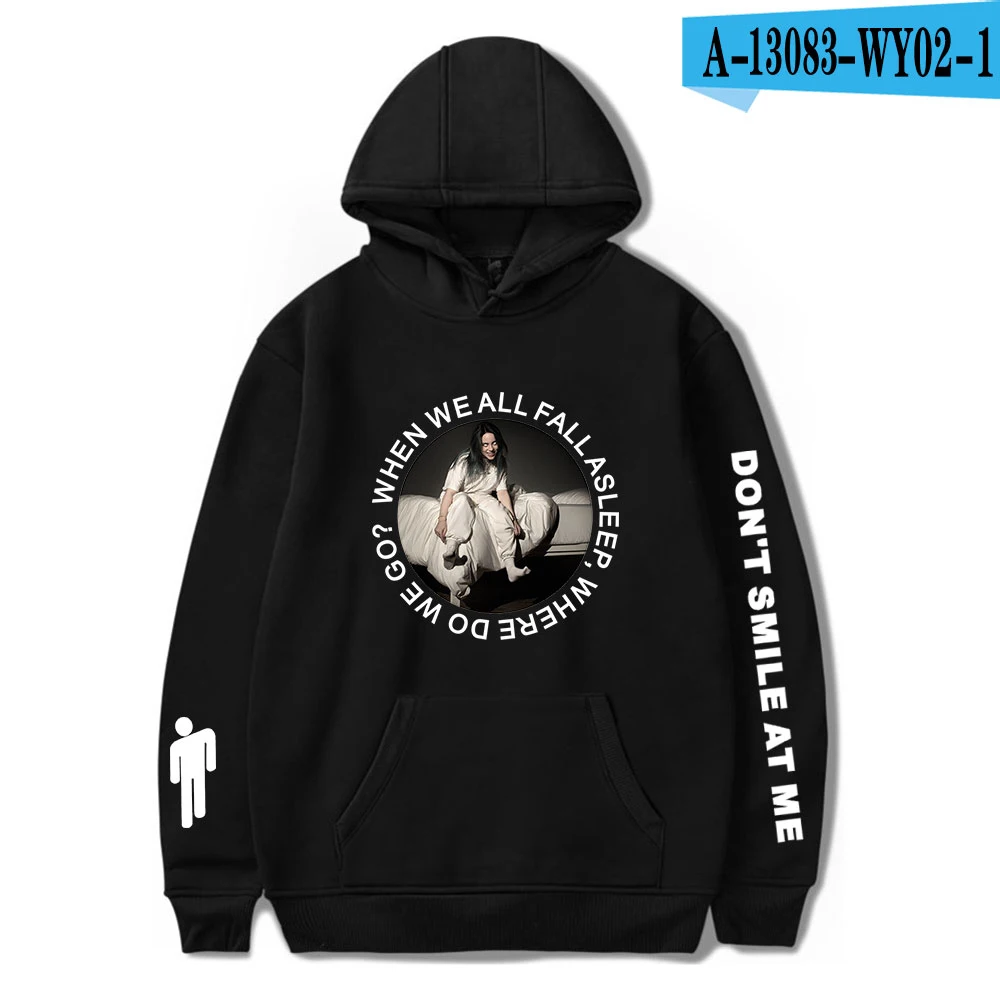 Новая горячая Billie Eilish Толстовка Мужская Черная хлопковая толстовка пара Billie Eilish Толстовка простая сохраняющая тепло Женская/Мужская толстовка одежда - Цвет: Black