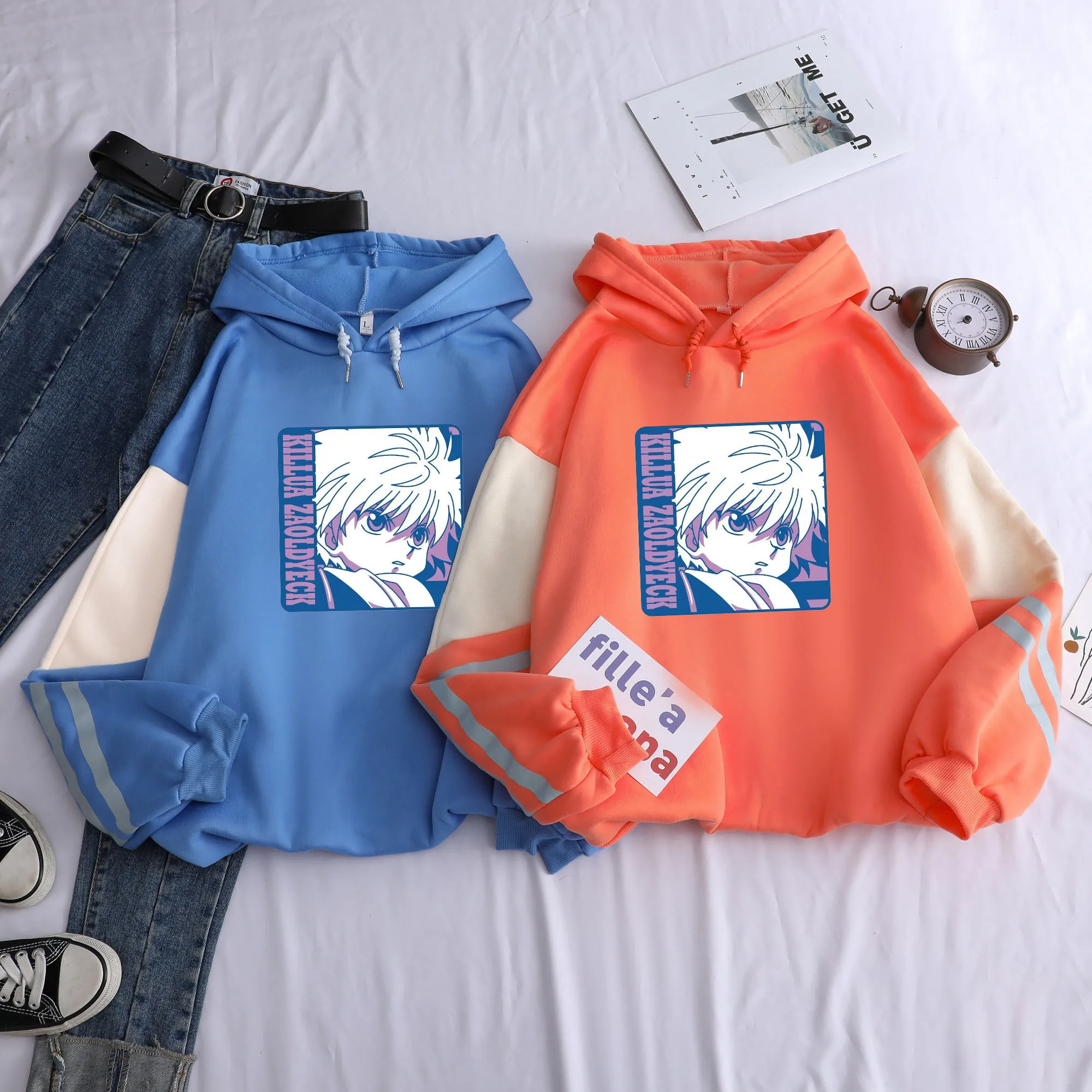 

Japanese Anime Hunter X Hunter Killua Hoody Patchwork Pullover Hoodies Cartoon Printing Streetswear Tops Woman Oversize Hoodies
