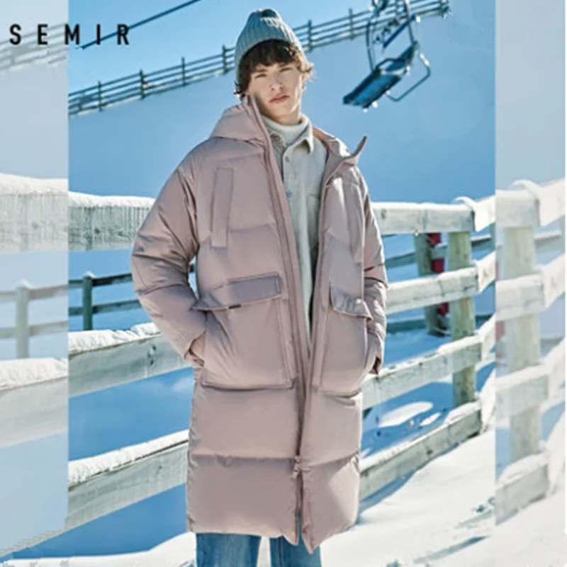 SEMIR мужской зимний пуховик, деловое длинное плотное зимнее пальто, Мужская однотонная модная верхняя одежда, теплое длинное пальто для мужчин