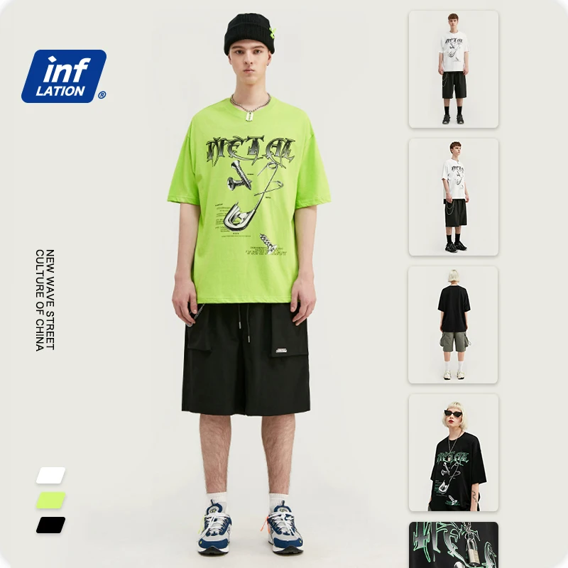 Мужская футболка в стиле Харадзюку INFLATION большого размера хип хоп модель