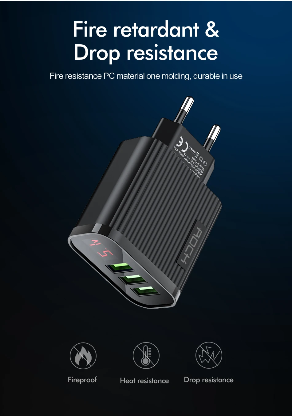 ROCK Цифровое зарядное устройство для телефона с 3 портами USB 3A Max умное быстрое зарядное устройство для путешествий настенное зарядное устройство адаптер для iPhone samsung Xiaomi