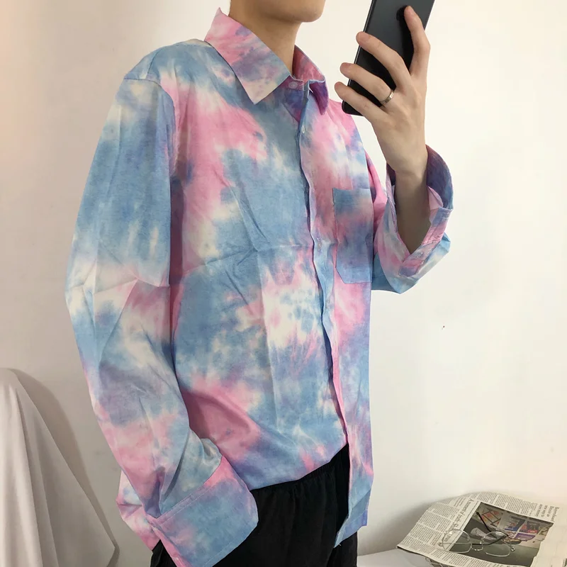 Рубашка мужская с длинным рукавом свободная блузка в стиле хип хоп принтом Гаваи