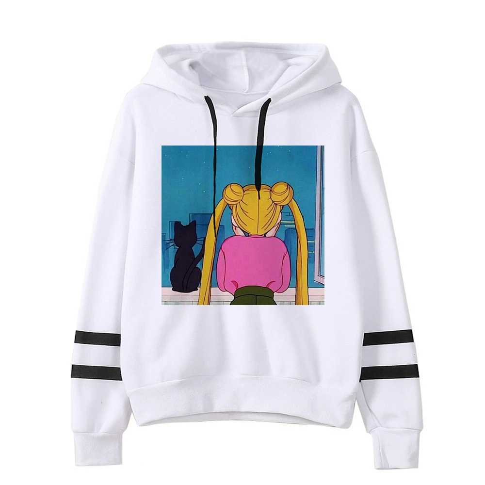 Сейлор свитшот с Луной кошкой Харадзюку корейский стиль ulzzang kawaii 90s мультфильм одежда пуловеры негабаритных с капюшоном уличная - Цвет: 3067