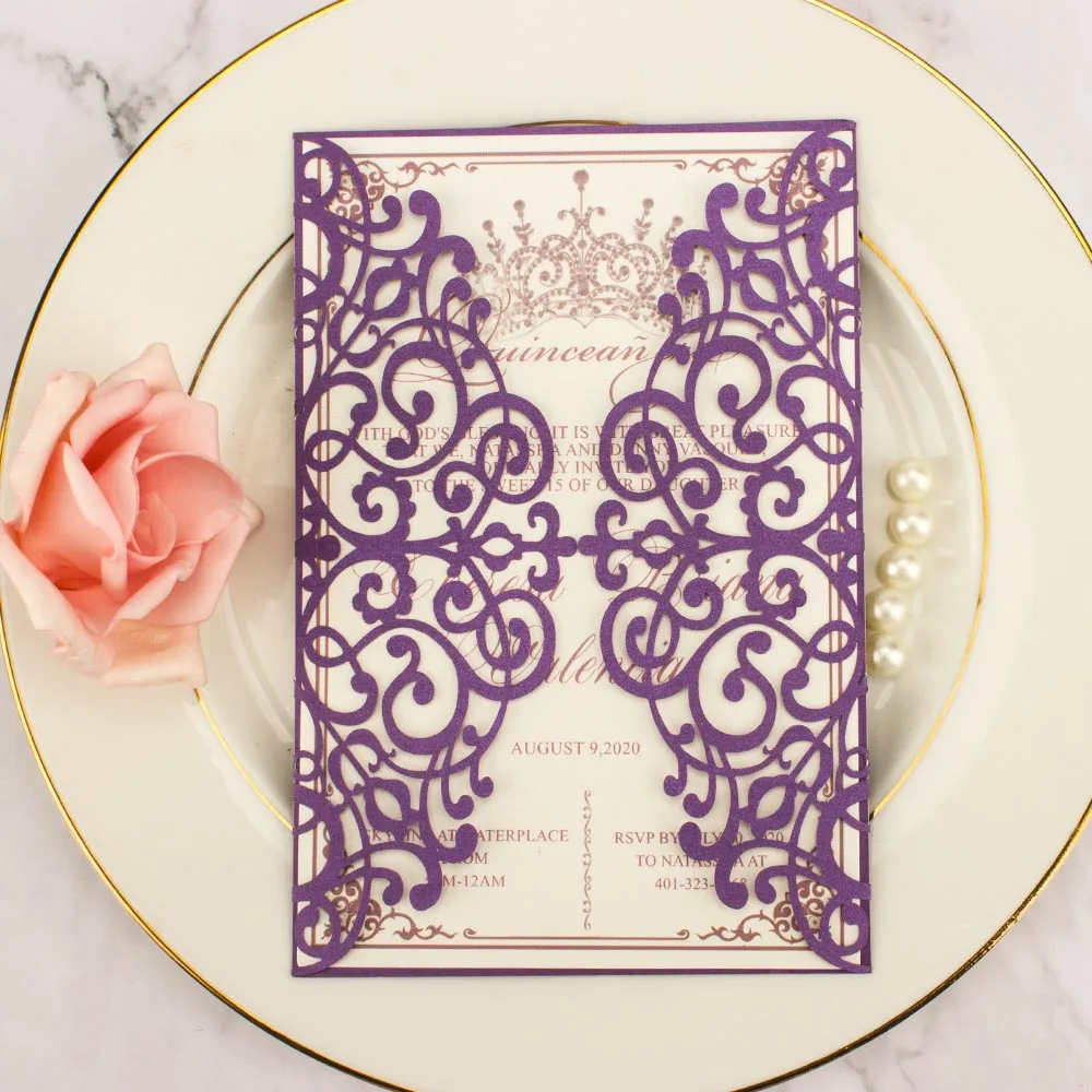 50 шт./лот жемчуг лазерной резки свадебные пригласительные открытки