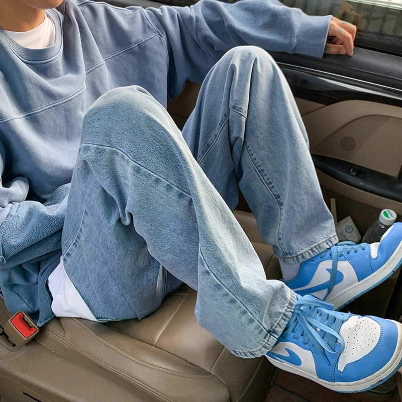 Blue White Black Jeans Men's Fashion Casual Baggy Jeans Mens Harajuku Streetwear Loose Hip-hop Straight Denim Trousers Men M-2XL