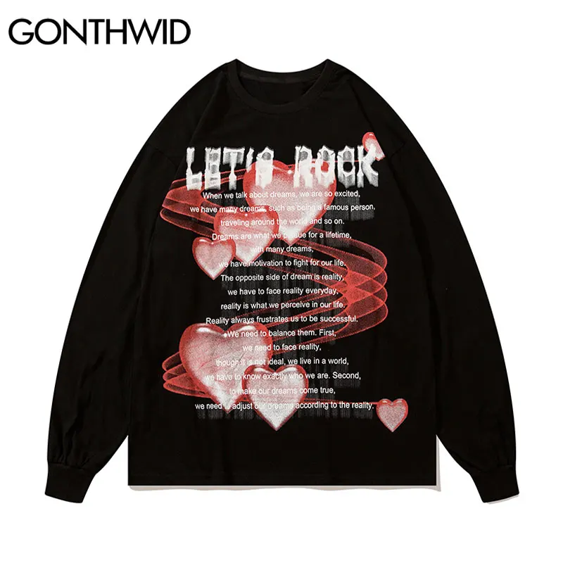 

Футболки GONTHWID, уличная одежда в стиле хип-хоп, граффити, 3D сердечки, принт «панк-рок», готические футболки, рубашки, модные повседневные хлоп...