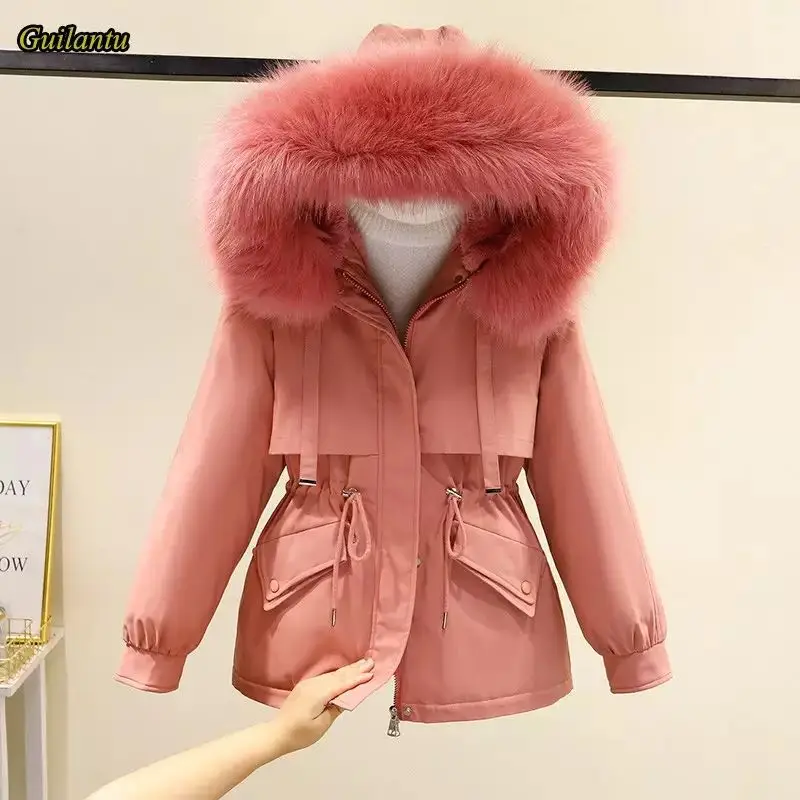 2021 New Winter Jacket Artificial Fur Collar Women Jacket Parkas Plus Velvet Thick Overcoat Female Long Coats Outwear