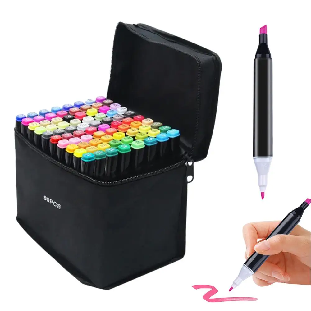 

80-Color Based Markers Double-headed Art Brush Tip Markers Based Permanent Markers With Case For Adult Kids Coloring Drawin