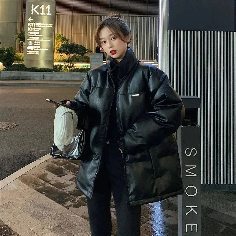 

Winter Padded Jackets 2020 New Fashion Women's Short Packed Jacket Korean Style Loose Pu Leather Bread Winter Warm Trendy Coat