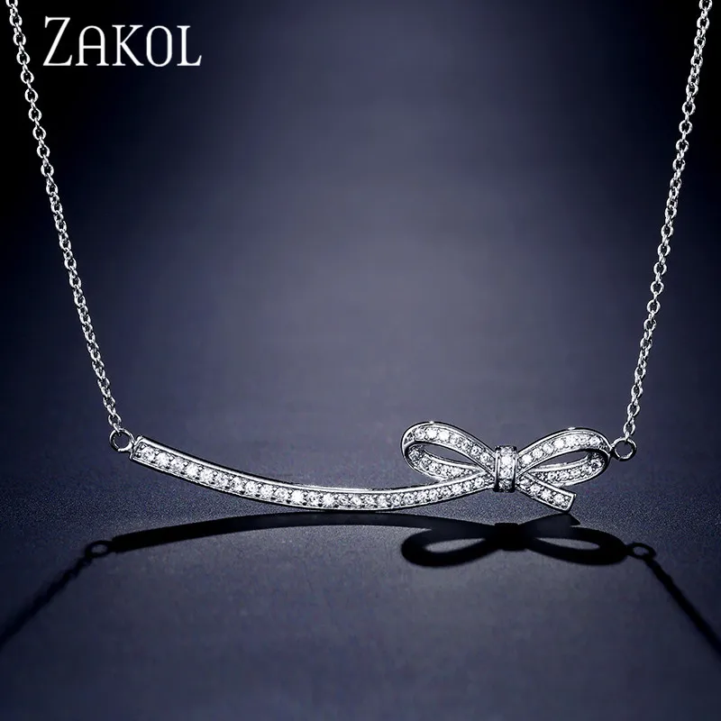 ZAKOL романтическое длинное ожерелье с бабочкой из белого кубического циркония