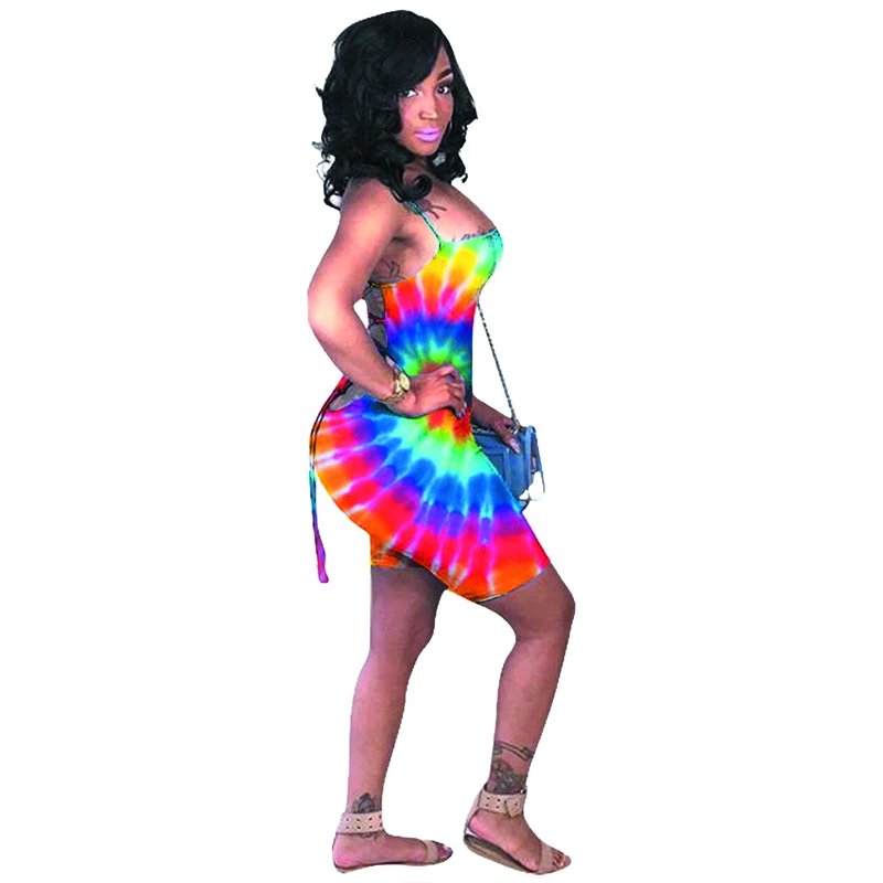 

Sexy Women's Playsuit Tie Dye Rainbow Color Wave One Piece Sleeveless Backless Shorts Sexy Jumpsuit Women's Jumpsuit 2021 Summer