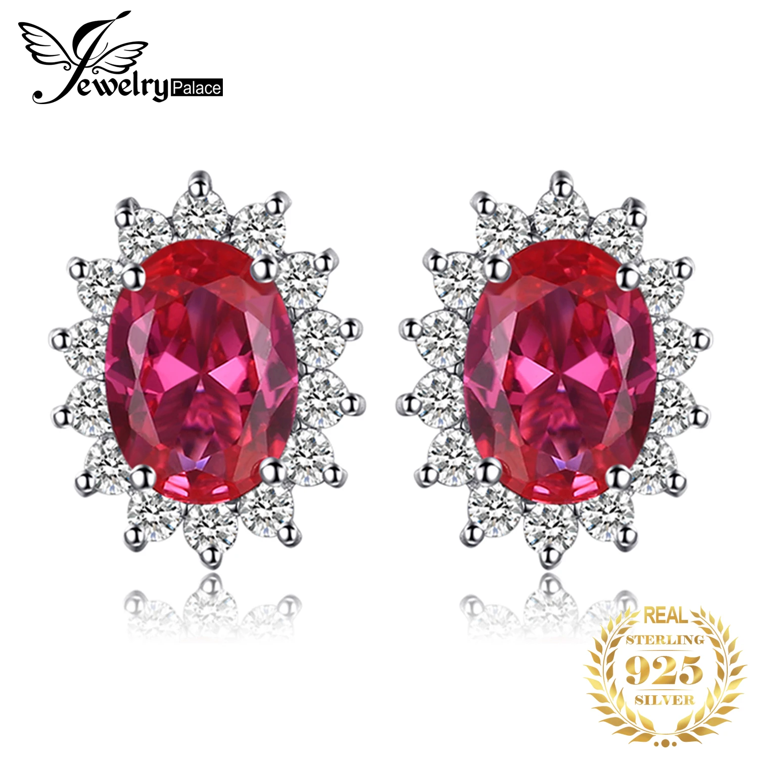 JewelryPalace Diana Created Ruby Stud Earrings 925 Sterling Silver For Women Gemstones Korean Earings Fashion Jewelry | Украшения и