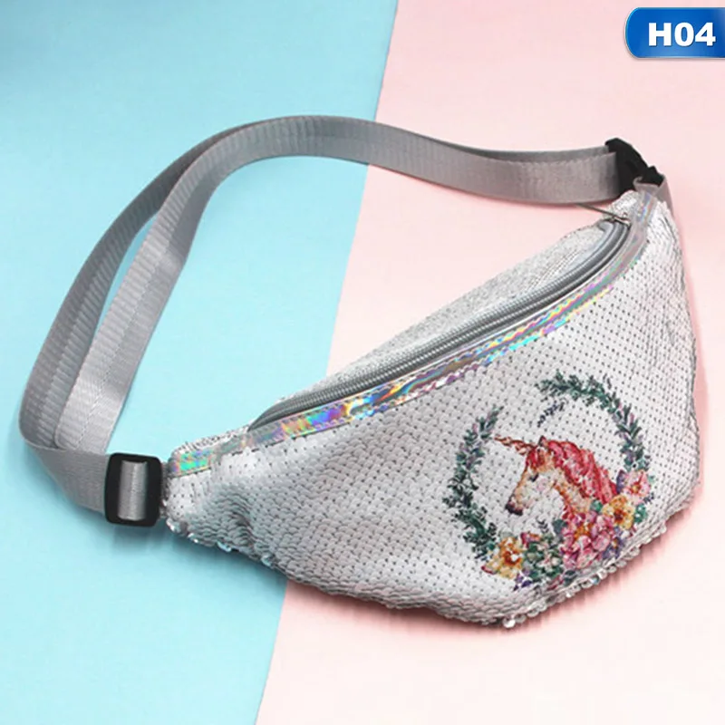 H04 1 шт. мультяшная сумка с блестками для талии, детский спортивный кошелек с единорогом, нагрудная сумка для девочек, кошелек для денег, поясная сумка, Kawaii, сумка на ремне для бега - Цвет: H04