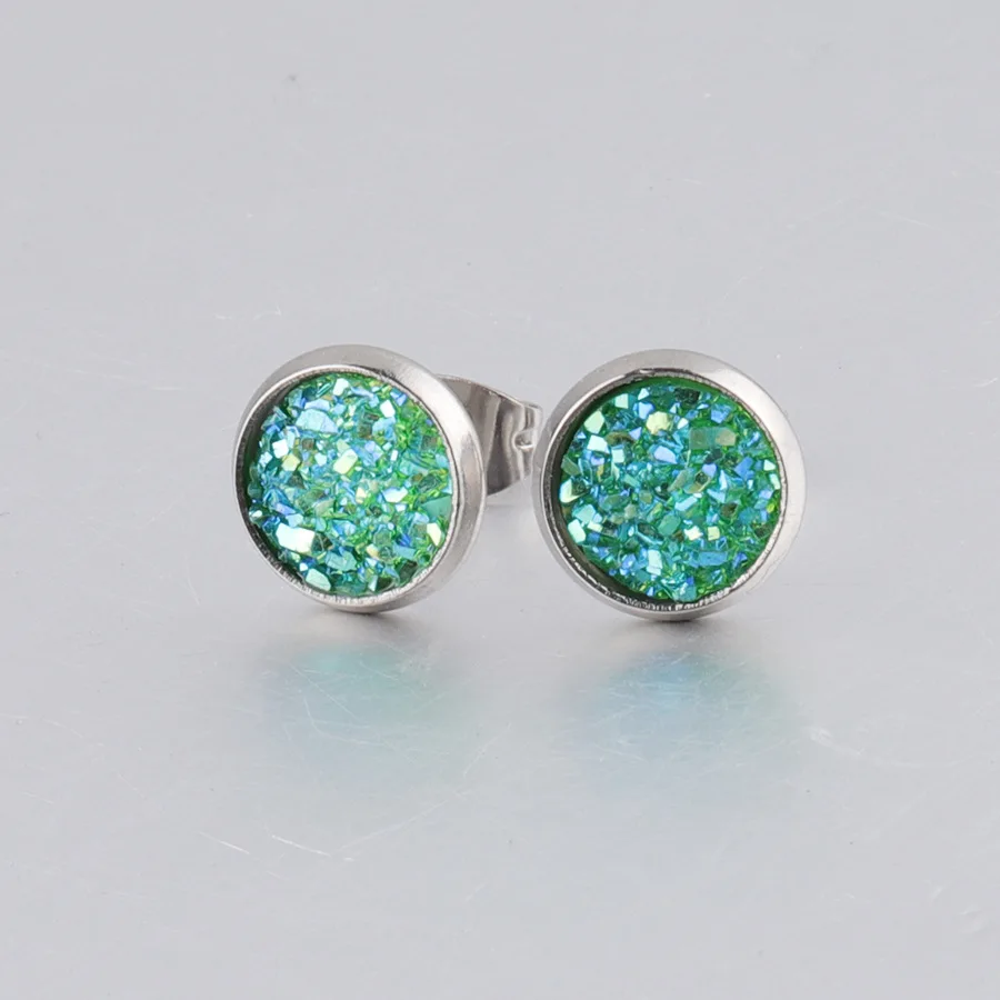 17 цветов 8 мм Druzy Drusy серьги из смолы кабошон нержавеющей стали гвоздики для женщин