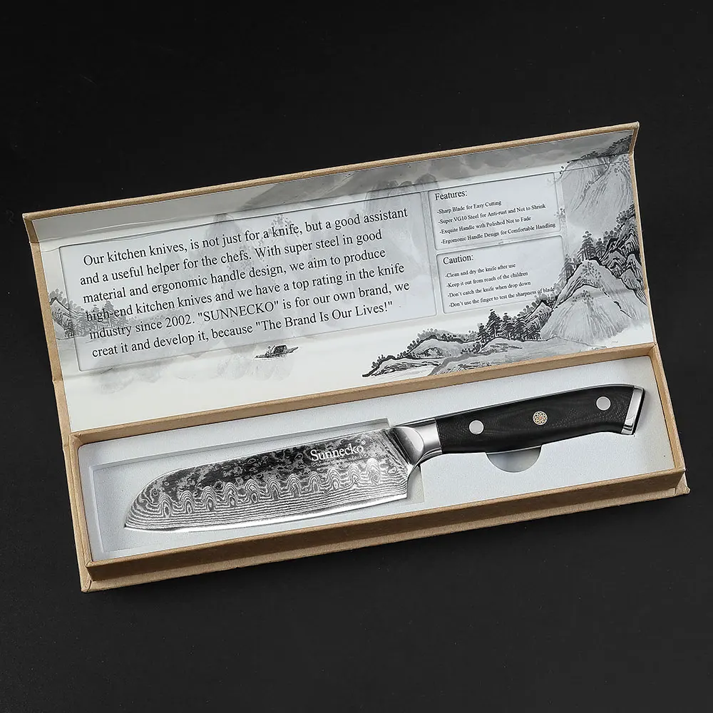 

Sunnecko 5"/7" Santoku Chef Knife Kitchen Knives Japanese Damascus VG10 Steel Razor Sharp Blade Meat Cutting Tools G10 Handle