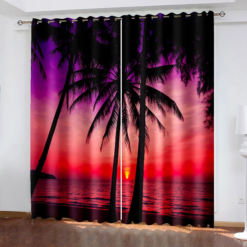 

Sunset Romantic Beach Scenery Printing Adult Bedroom Curtain Living Room Curtain Shade Fabric Custom Hook Decorative Curtain