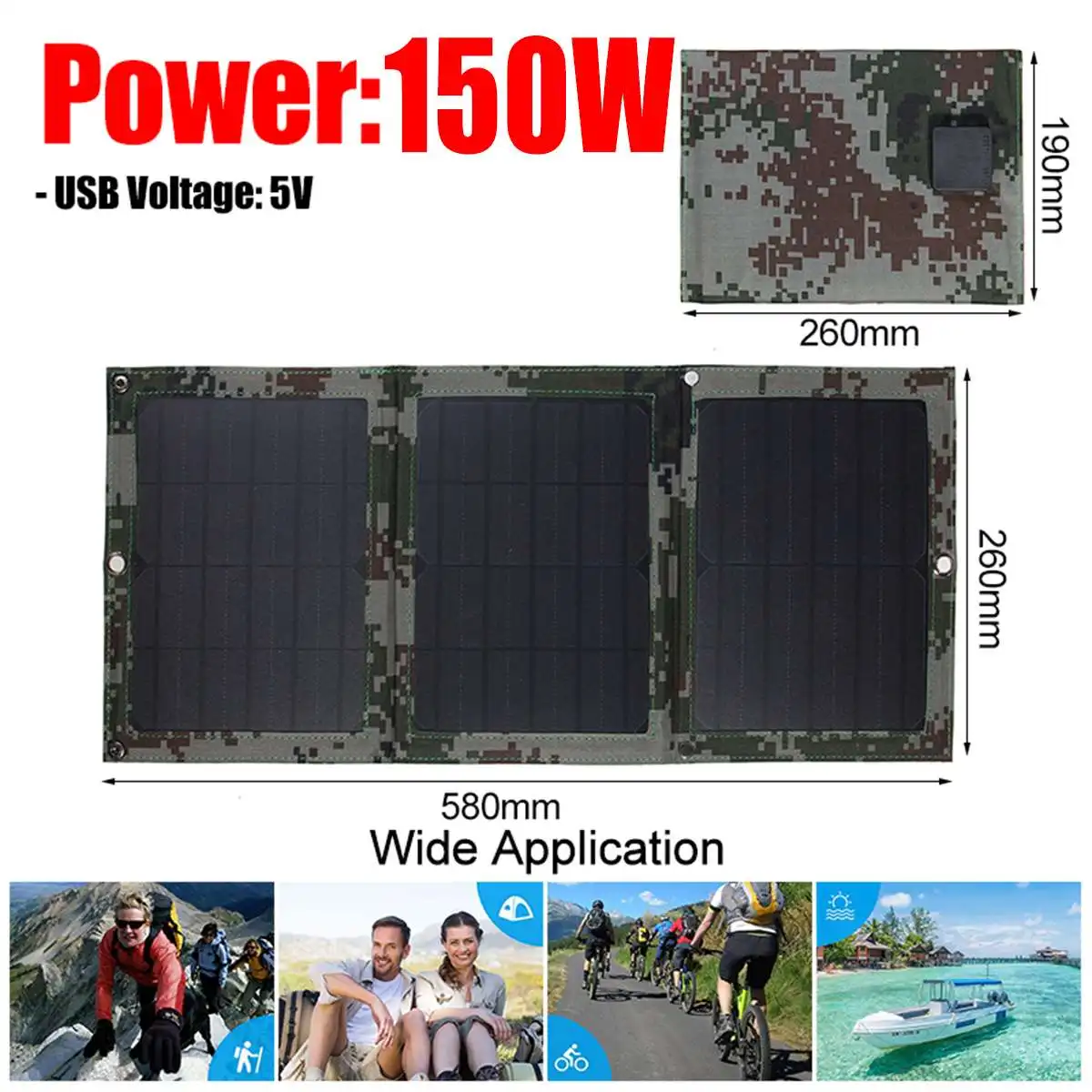 Foldable 150W Dual USB Solar Panel Outdoor Folding Waterproof Charger Mobile Power Battery With 4 in 1 Cable | Электроника