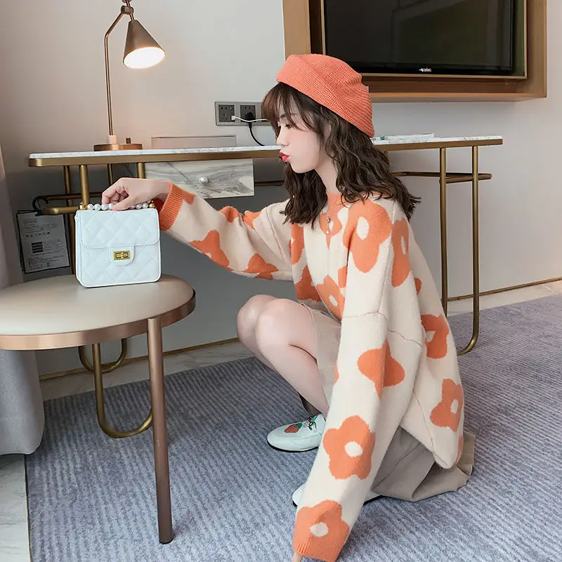 

New Knit Korea Avocado Green Fall Clothes Woman Sweater Student Sweet Clothing Winter 2021 Loose Pullover Long Sleeve Top Jersey