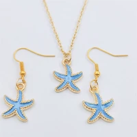 blue starfish gold earring necklace sets jewelry set retro vintage antiquefashion women christmas birthday girl gift