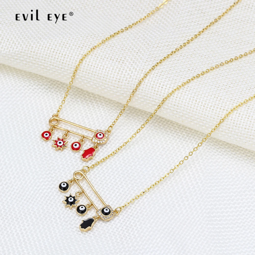Ожерелье с кулоном Хамса женское длинная цепь изображением сглаза звезды и