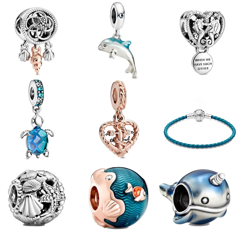 

2020 Summer Real 925 Sterling Silver Charm Ocean Series Beads fit Original Pandora Charms Bracelet Women DIY Jewelry