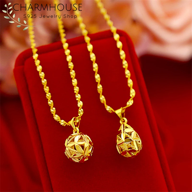 Ожерелья из чистого золота для женщин подвеска с полым шариком и колье женские