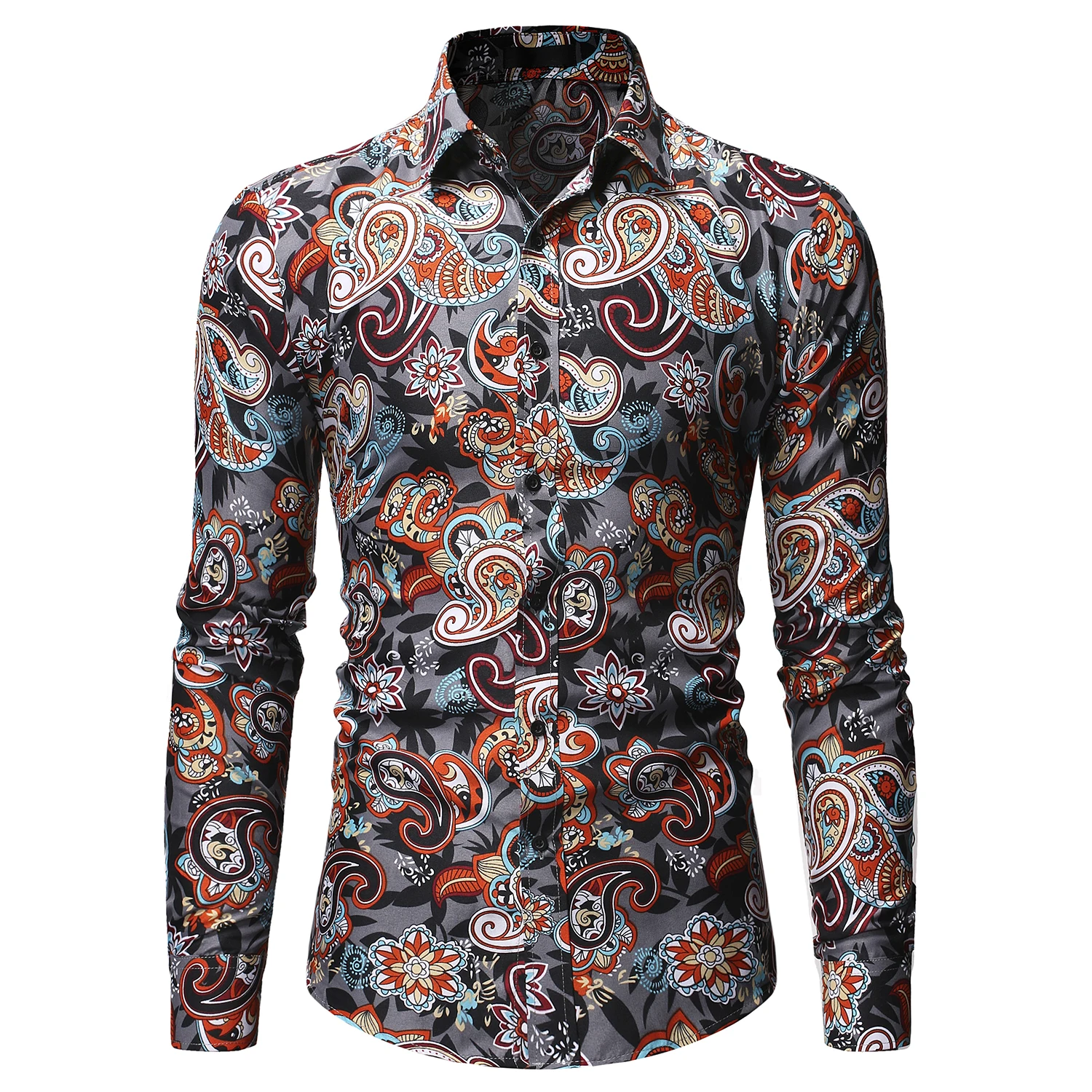 

Many styles men long-sleeved plus size shirt fashion rose plant flower printed shirt Hawaii leisure vacation men's clothing