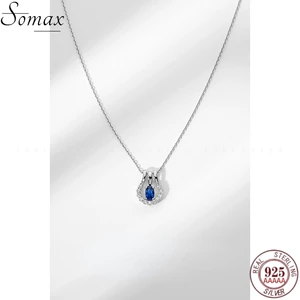 925 Sterling Silver Plating 14K Gold Necklace Womens Multi-wearing Sapphire Temperament Pendant Wild Clavicle Chain Jewelry