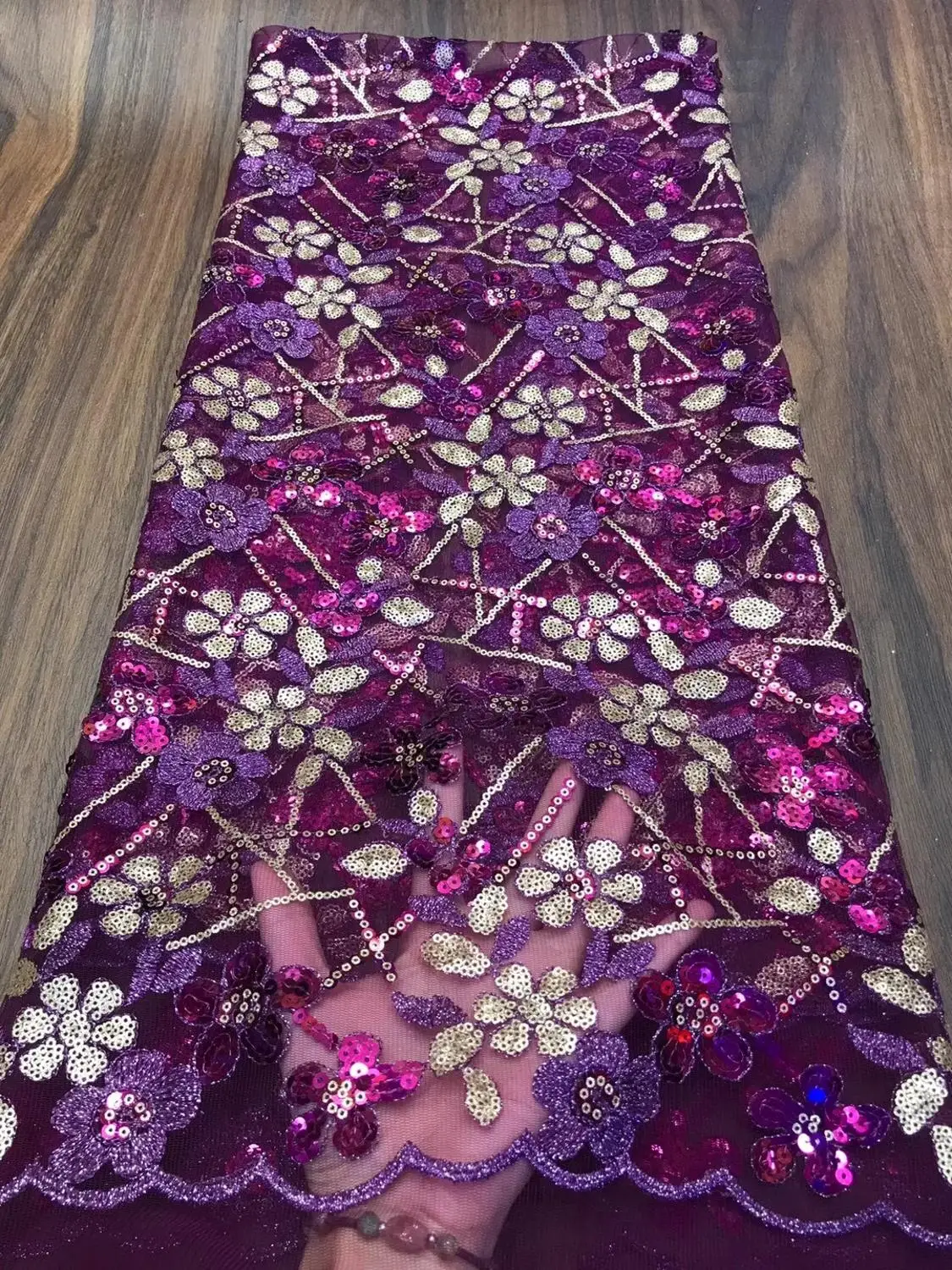 

Hot Sale Lilac African Tulle Mesh Lace Fabric High Quality Embroidery French Lace Fabric With Sequins