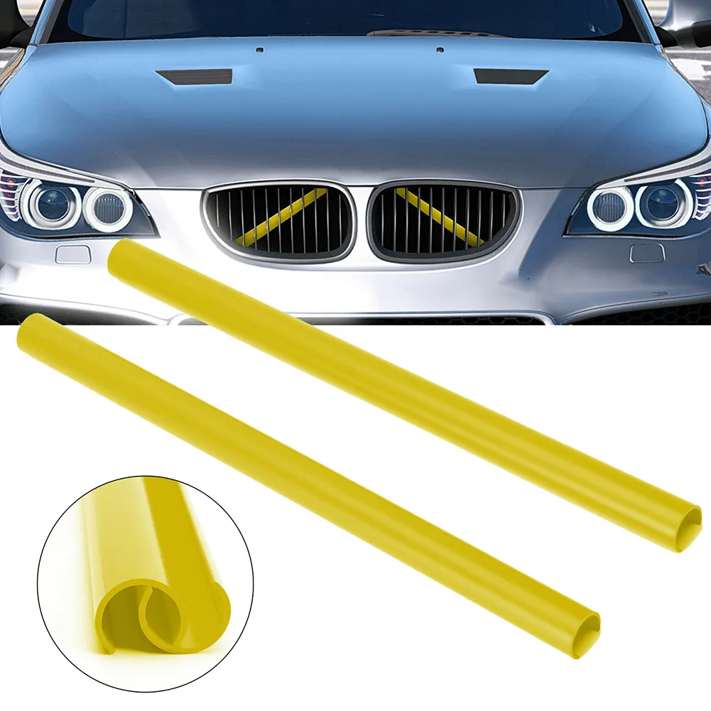 2 Pcs Grille Trim Strips  Support Grill Bar V Brace Wrap For BMW E60 Yellow  Series Strip Cover Frame Car Decorations