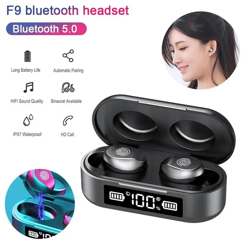 

Portable Mini Stereo Earbuds Wireless Bluetooth 5.0 Binaural Headset IP67 Waterproof HiFi Sports Earphone with Charging Box