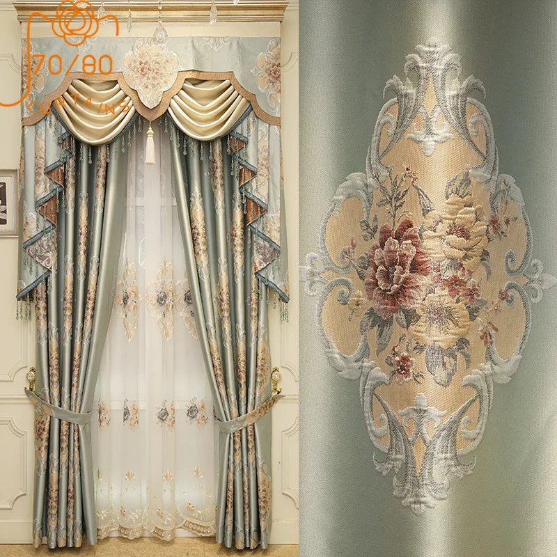European-style High-end High-precision Jacquard Blackout Curtains for Living Room and Bedroom Customized Finished Valance