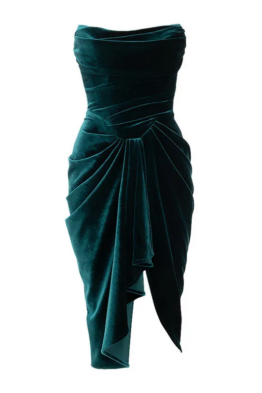 

Women New Arrivals Green Christmas Draped Sexy Strapless Celebrity Club Party Dress Evening