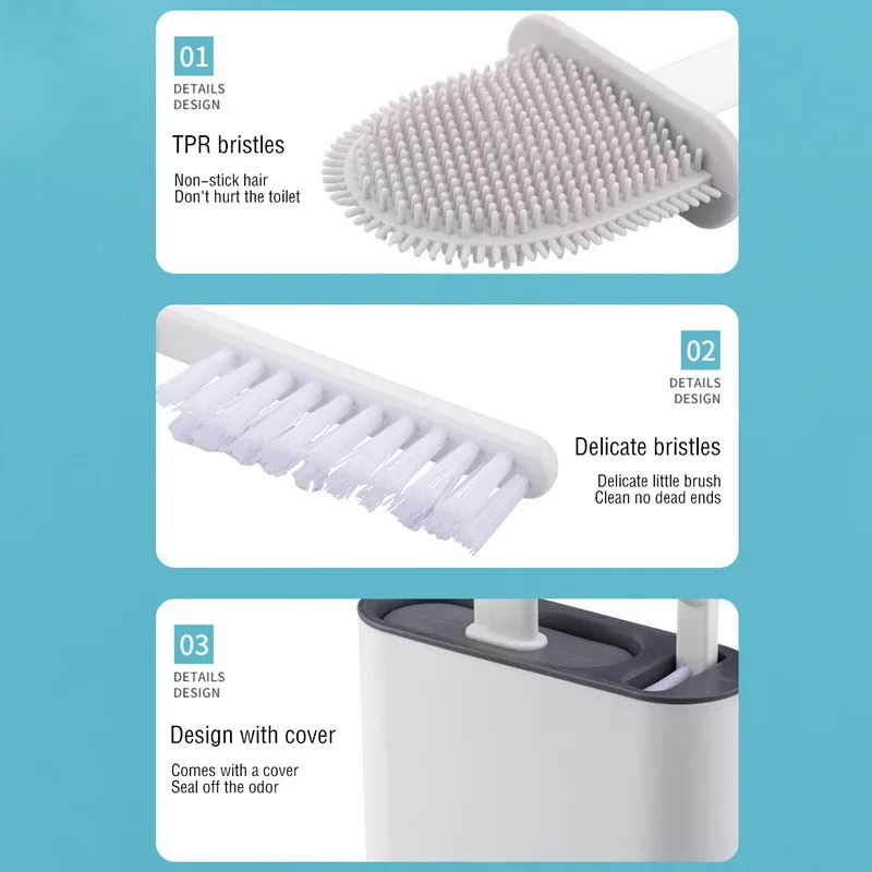 

Silicone Head Toilet Brush Holder Soft Bristles Long Handle Brush Wall Mounted Household Bathroom Cleaning Tool Quick Draining