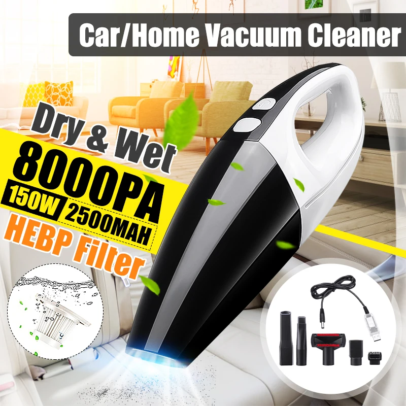 

8000pa Strong Car Vacuum Cleaner 12V 120W Home Indoor Auto Handheld Vacuum Cleaner Portable Cordless 8KPA Wet/Dry Dual Use