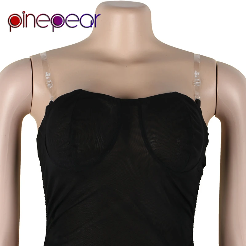 

PinePear Sheer Mesh Ruched Midi Dress Women Sexy Perspective Spaghetti Strap Night Club Party Dress Vestidos 2020 Dropshipping
