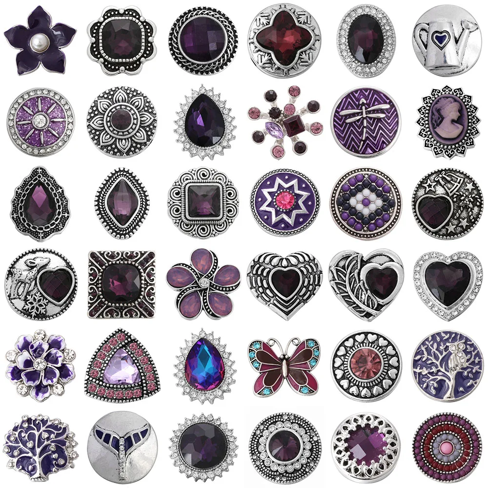 

5 шт./лот новые фиолетовые ювелирные изделия 18 мм кнопки с деревом жизни Сова Бабочка Стрекоза Имбирные пуговицы амулетный браслет