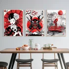 Японский гейш и Инь и Янь, рыба, самурайский холст, Настенная комната, гостиная, японский декор для столовой